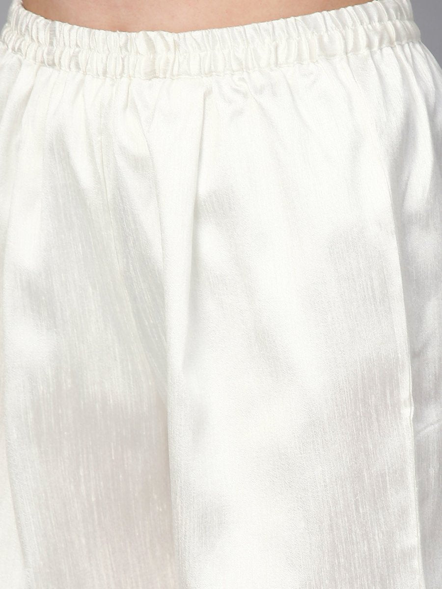 Ahalyaa Women Off-White & Pink Printed Kurta with Palazzos & Dupatta | Swadesiicart
