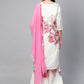 Ahalyaa Women Off-White & Pink Printed Kurta with Palazzos & Dupatta | Swadesiicart