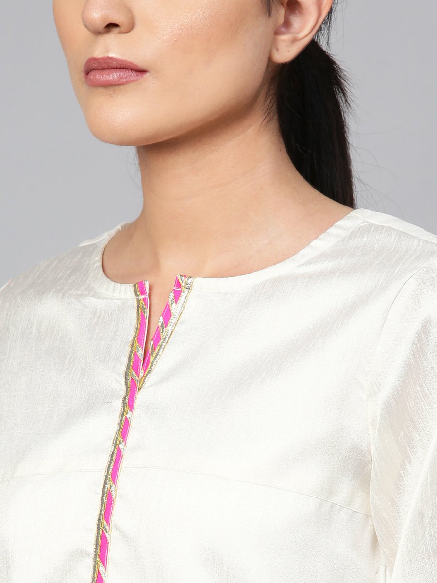 Ahalyaa Women Off-White & Pink Printed Kurta with Palazzos & Dupatta | Swadesiicart