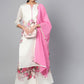 Ahalyaa Women Off-White & Pink Printed Kurta with Palazzos & Dupatta | Swadesiicart