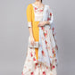Ahalyaa Mustard Yellow & Cream-Coloured Printed Kurta with Palazzos & Dupatta | Swadesiicart