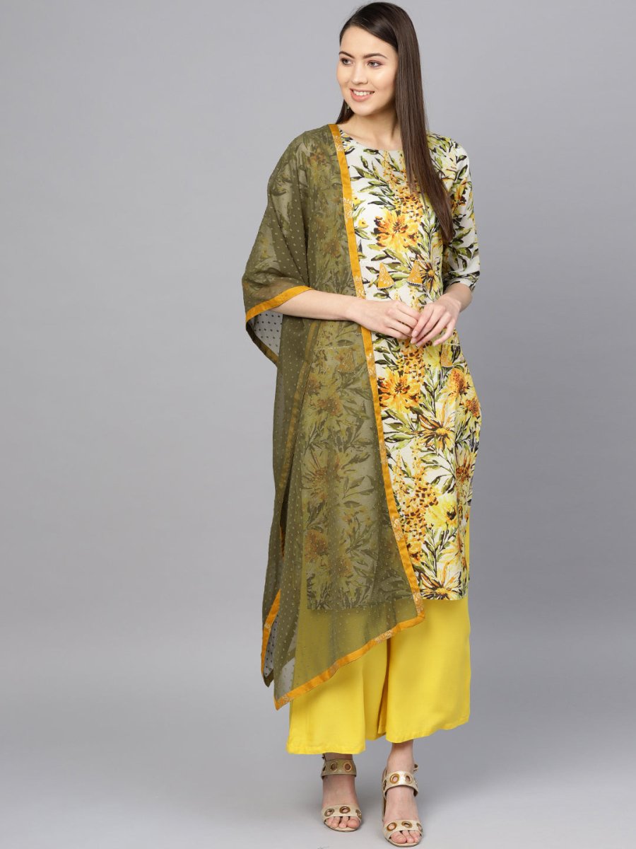 Ahalyaa Yellow Printed Kurta Set For Women | Swadesiicart