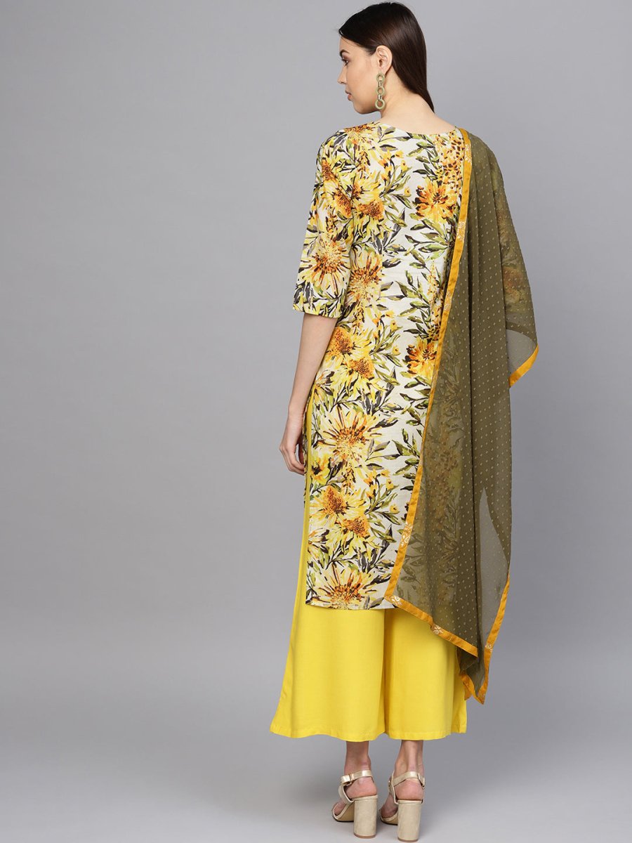 Ahalyaa Yellow Printed Kurta Set For Women | Swadesiicart