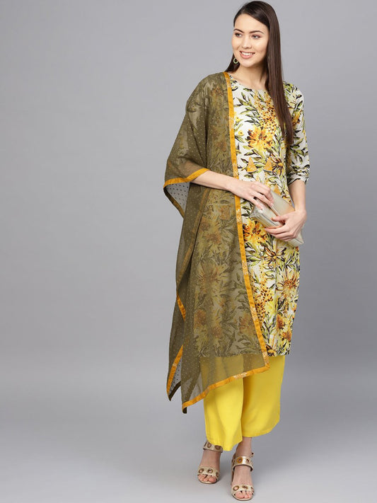 Ahalyaa Yellow Printed Kurta Set For Women | Swadesiicart