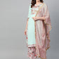 Ahalyaa Women Sea Green & Pink Printed Straight Kurta with Palazzos & Dupatta | Swadesiicart