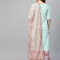 Ahalyaa Women Sea Green & Pink Printed Straight Kurta with Palazzos & Dupatta | Swadesiicart