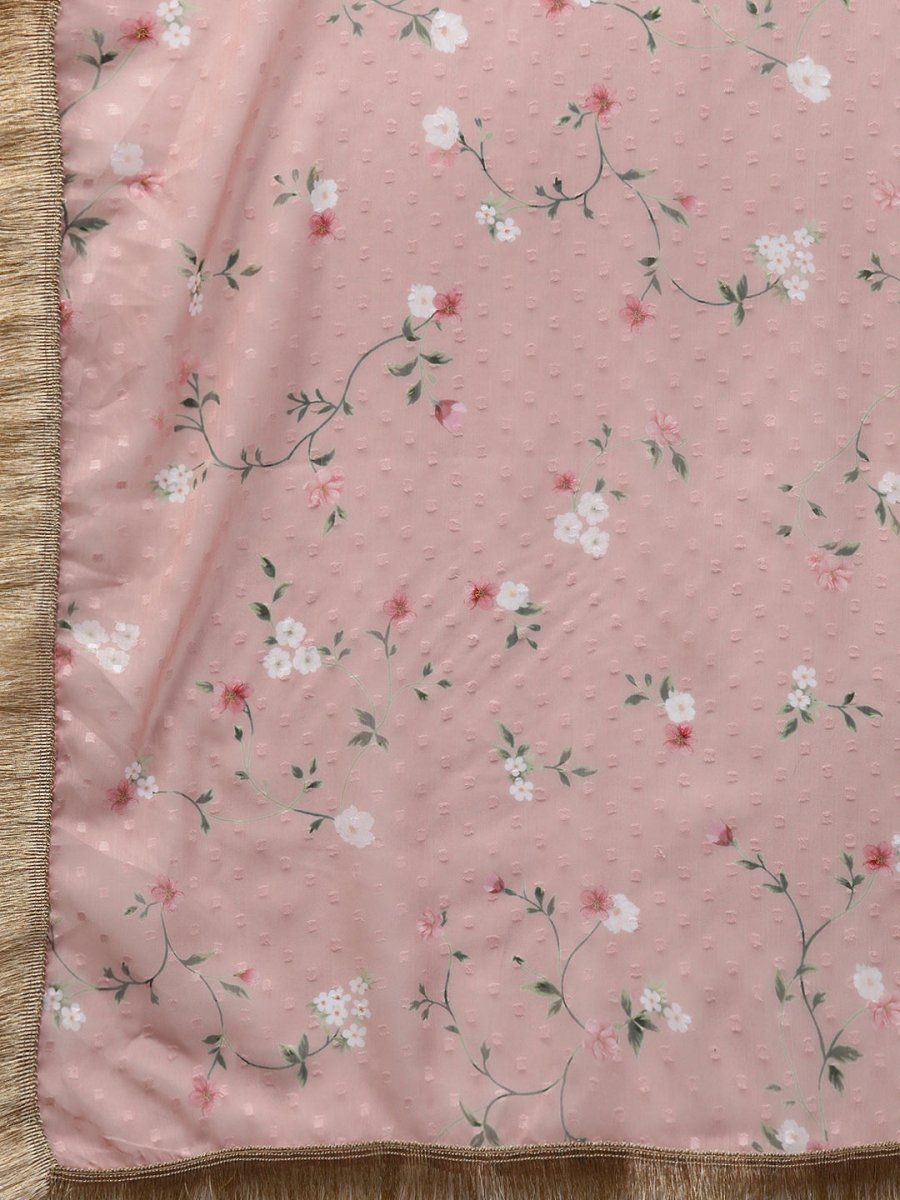Ahalyaa Women Sea Green & Pink Printed Straight Kurta with Palazzos & Dupatta | Swadesiicart
