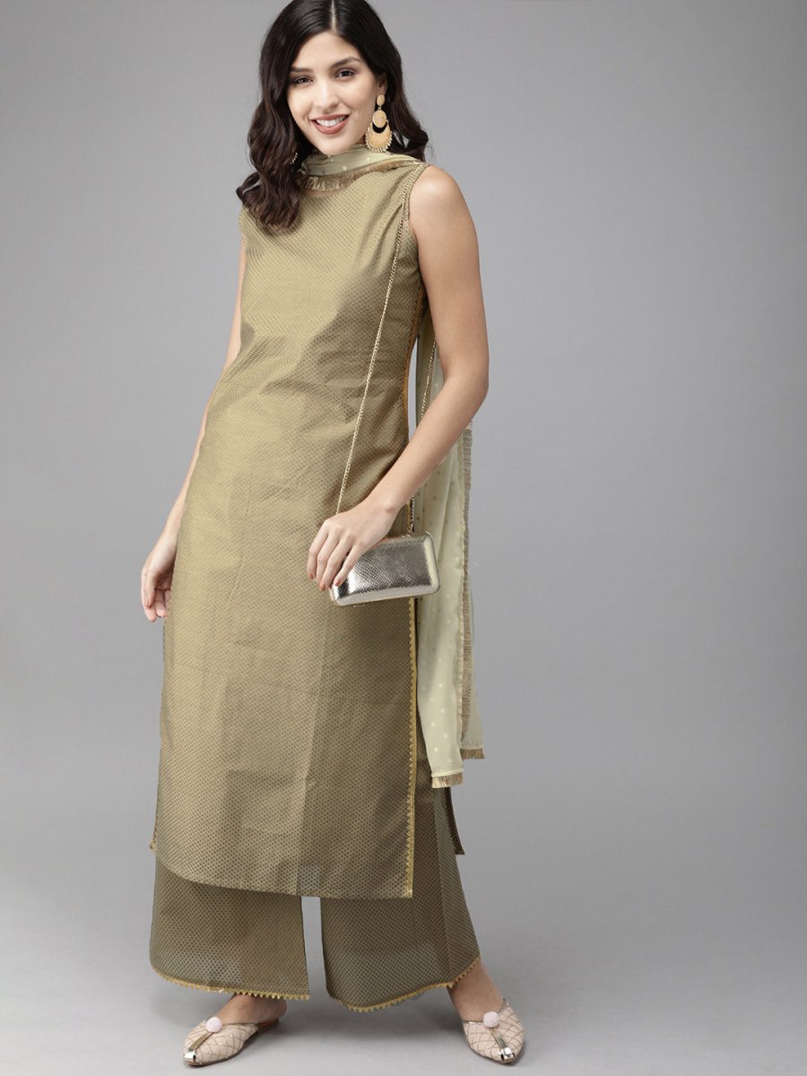 Ahalyaa Women Gold Beige Kurta Set | Swadesiicart