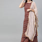 Ahalyaa Women Maroon & Off-White Printed Kurta with Palazzos & Dupatta | Swadesiicart