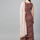 Ahalyaa Women Maroon & Off-White Printed Kurta with Palazzos & Dupatta | Swadesiicart