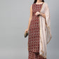 Ahalyaa Women Maroon & Off-White Printed Kurta with Palazzos & Dupatta | Swadesiicart