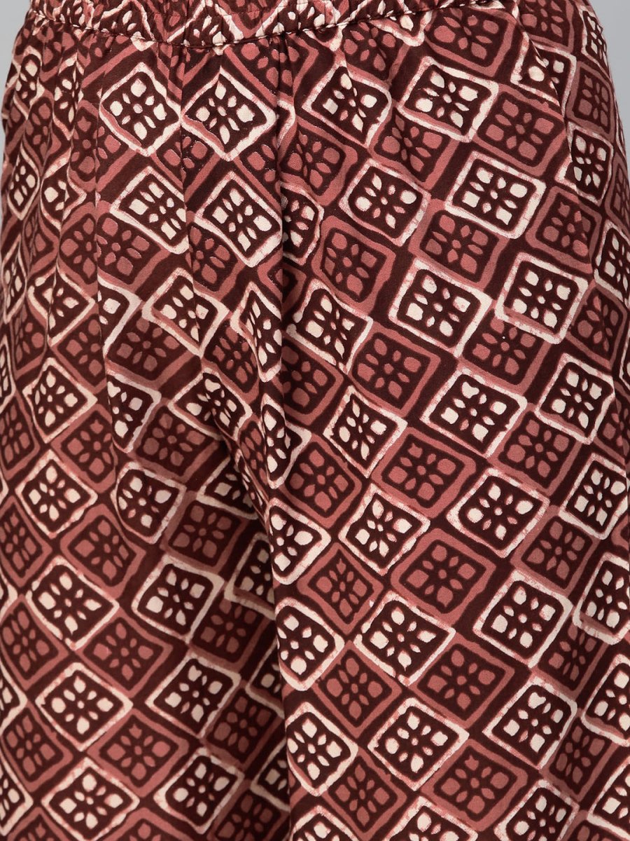 Ahalyaa Women Maroon & Off-White Printed Kurta with Palazzos & Dupatta | Swadesiicart