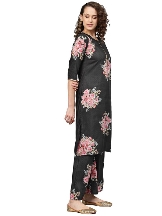 Ahalyaa Beautiful Black Printed Kurta Set For Women's | Swadesiicart