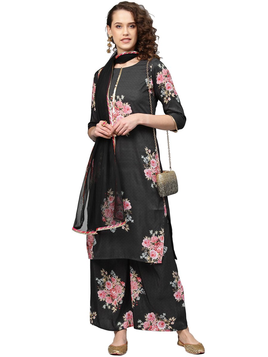 Ahalyaa Beautiful Black Printed Kurta Set For Women's | Swadesiicart