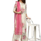 Ahalyaa Women Cream-Coloured & Pink Printed Kurta with Palazzos & Dupatta | Swadesiicart