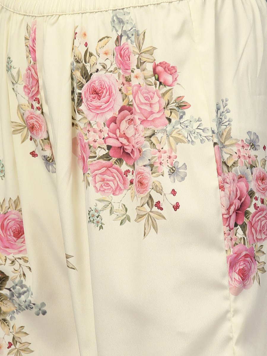 Ahalyaa Women Cream-Coloured & Pink Printed Kurta with Palazzos & Dupatta | Swadesiicart