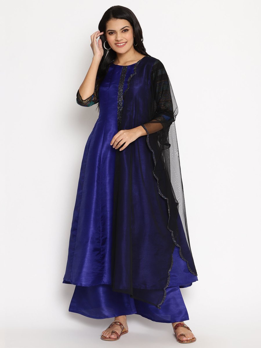 Ahalyaa Women Blue Solid Kurta With Palazzos & Dupatta | Swadesiicart