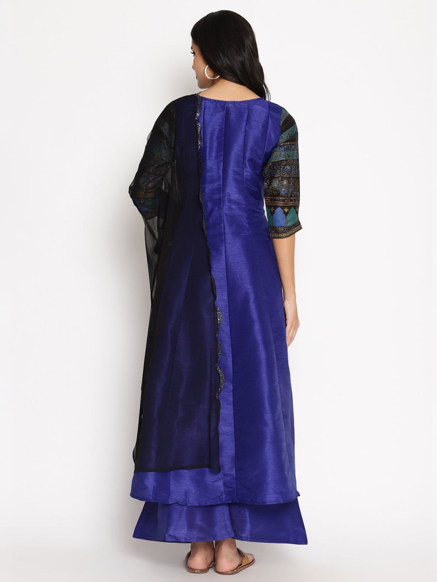 Ahalyaa Women Blue Solid Kurta With Palazzos & Dupatta | Swadesiicart