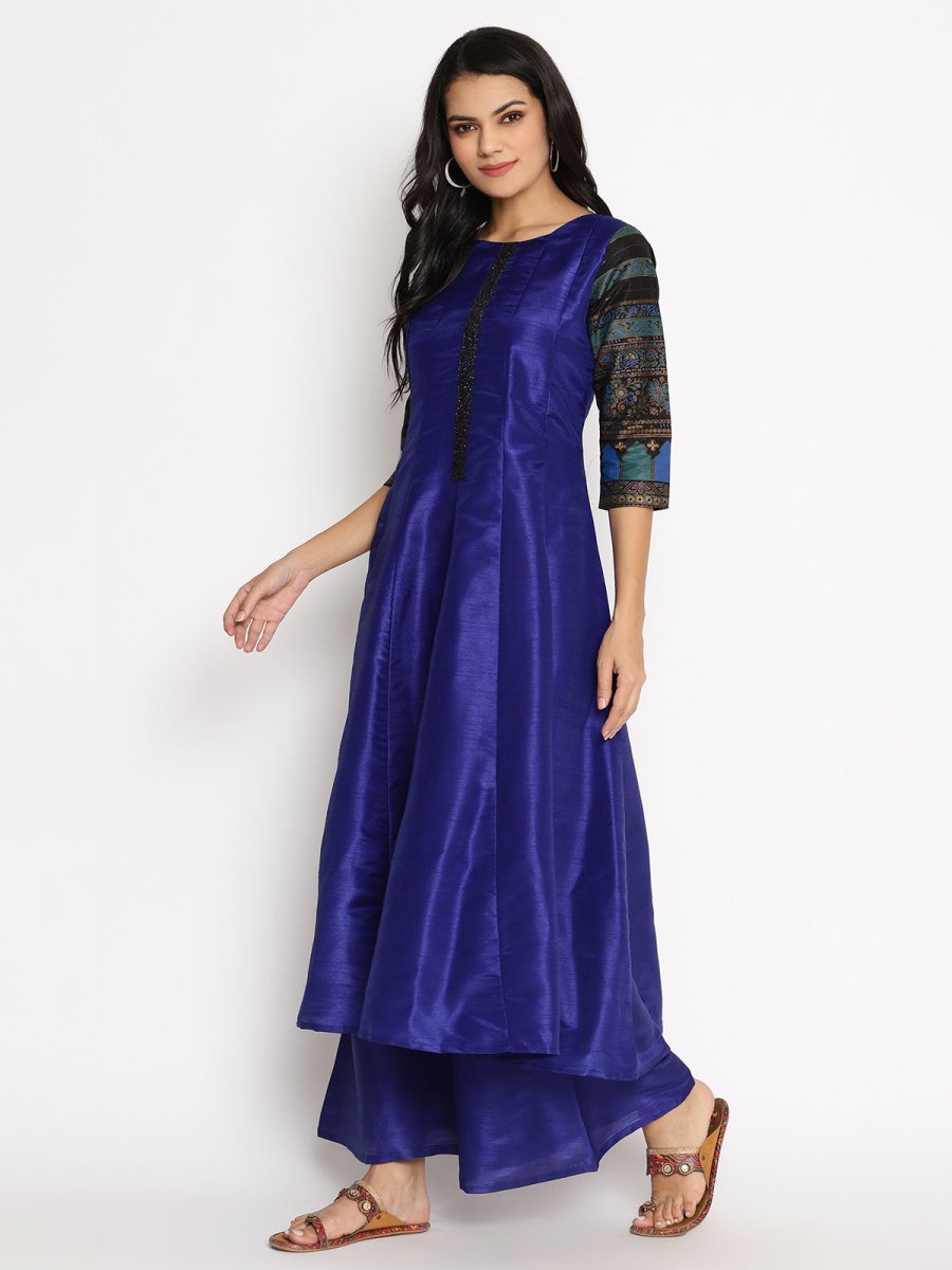 Ahalyaa Women Blue Solid Kurta With Palazzos & Dupatta | Swadesiicart