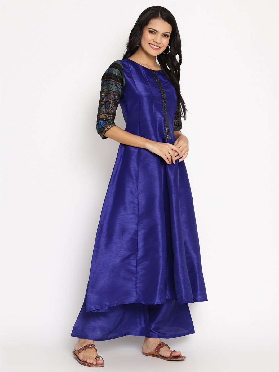 Ahalyaa Women Blue Solid Kurta With Palazzos & Dupatta | Swadesiicart