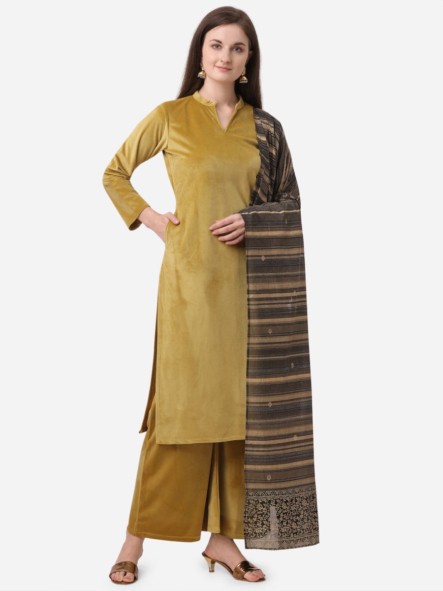 Ahalyaa Dark Mustard Solid Kurta Set With Dupatta | Swadesiicart