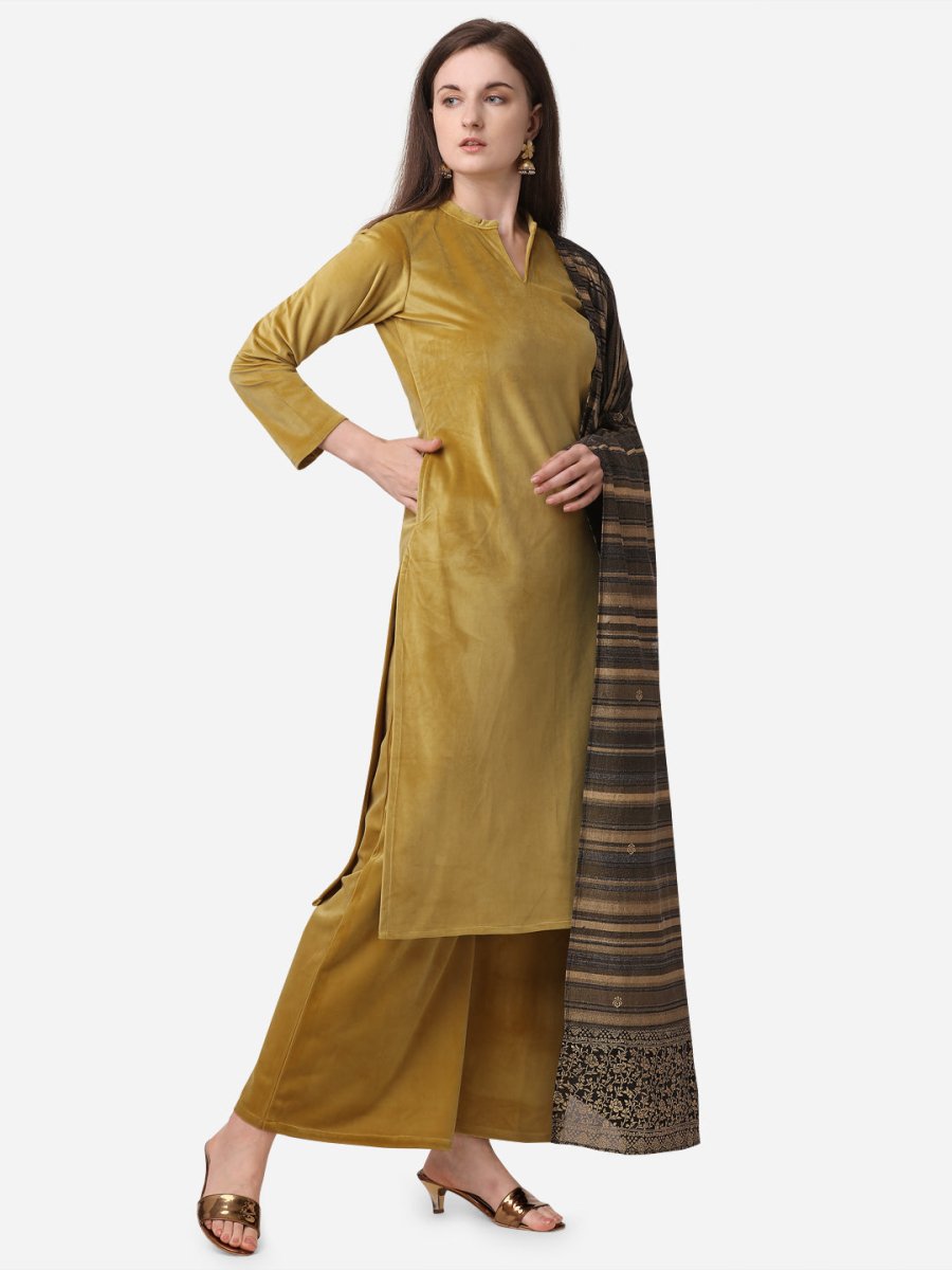 Ahalyaa Dark Mustard Solid Kurta Set With Dupatta | Swadesiicart