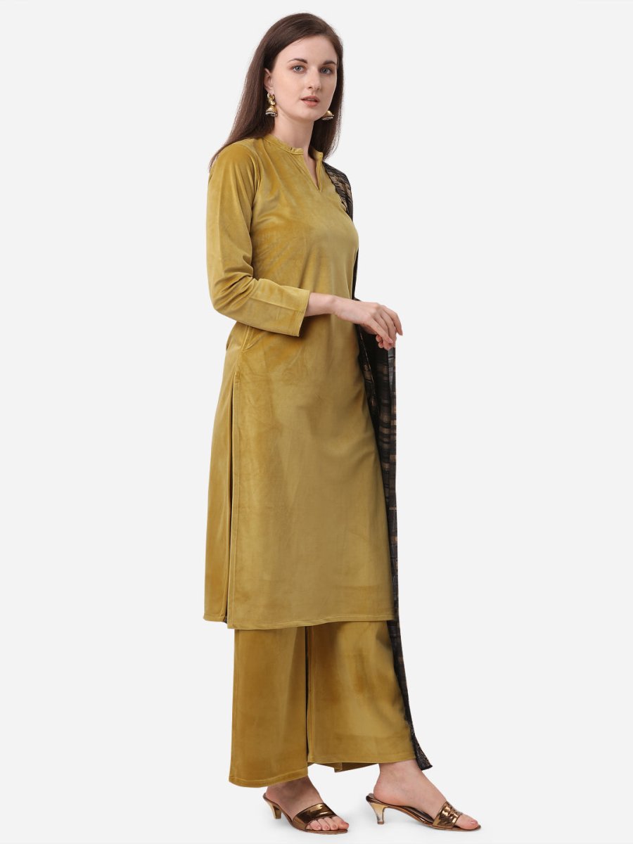 Ahalyaa Dark Mustard Solid Kurta Set With Dupatta | Swadesiicart