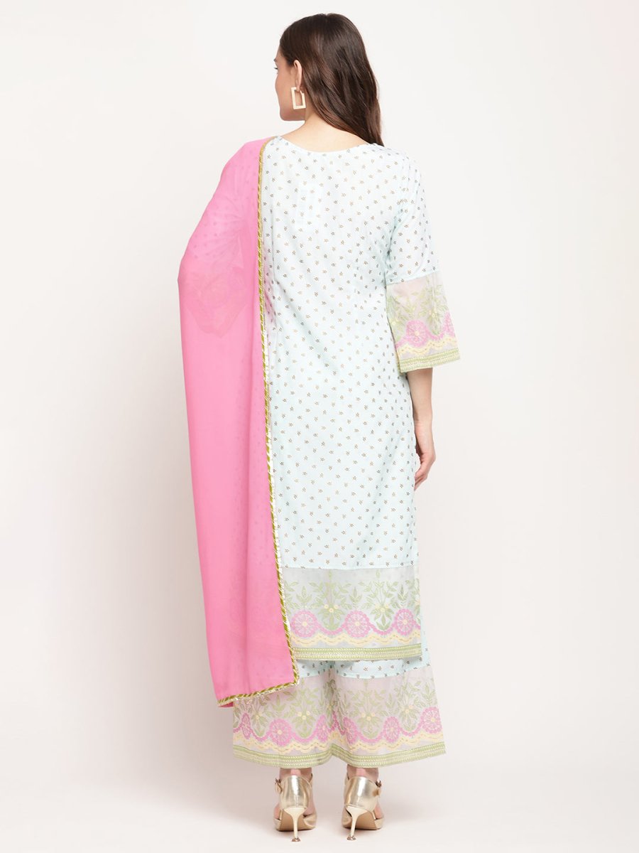 Ahalyaa Women Blue Ethnic Motifs Printed Regular Gotta Patti Kurta With Palazzos & Dupatta | Swadesiicart