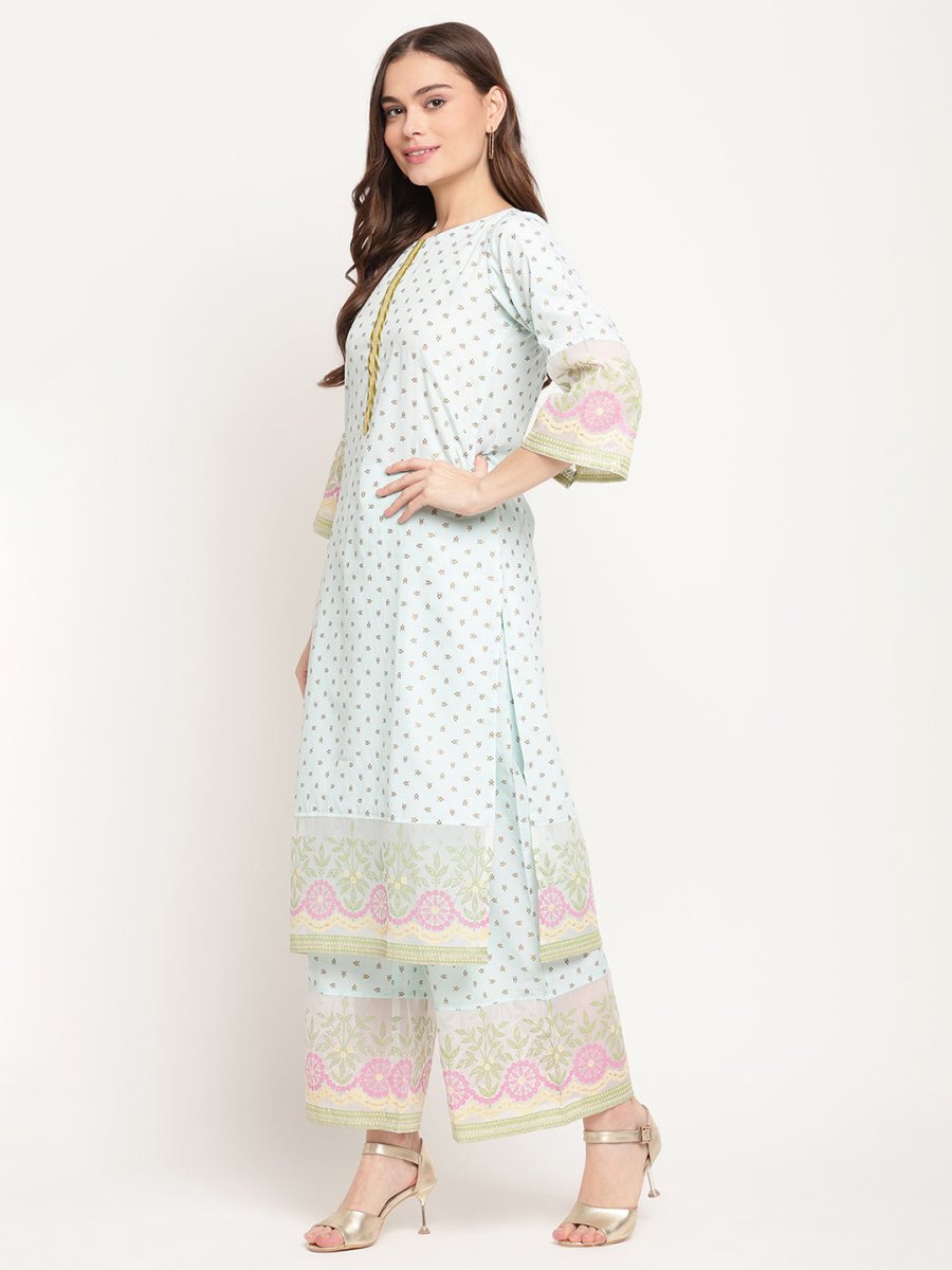 Ahalyaa Women Blue Ethnic Motifs Printed Regular Gotta Patti Kurta With Palazzos & Dupatta | Swadesiicart