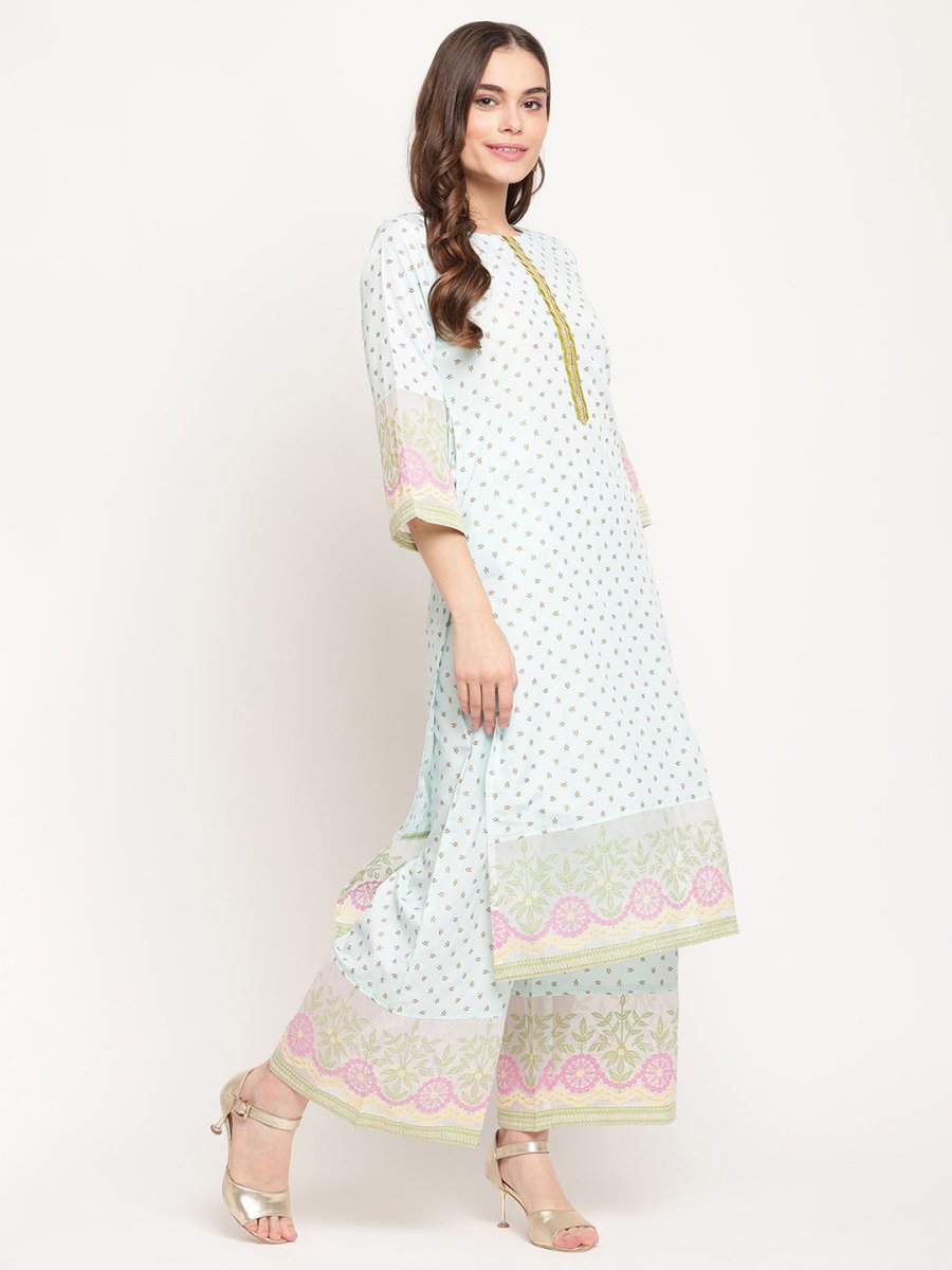 Ahalyaa Women Blue Ethnic Motifs Printed Regular Gotta Patti Kurta With Palazzos & Dupatta | Swadesiicart