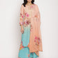 Ahalyaa Women Peach-Coloured Floral Printed Regular Sequinned Kurta With Palazzos & Dupatta | Swadesiicart