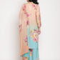 Ahalyaa Women Peach-Coloured Floral Printed Regular Sequinned Kurta With Palazzos & Dupatta | Swadesiicart