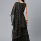 Ahalyaa Women Black Ethnic Motifs Printed Empire Kurta With Sharara & Dupatta | Swadesiicart