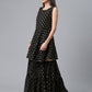 Ahalyaa Women Black Ethnic Motifs Printed Empire Kurta With Sharara & Dupatta | Swadesiicart