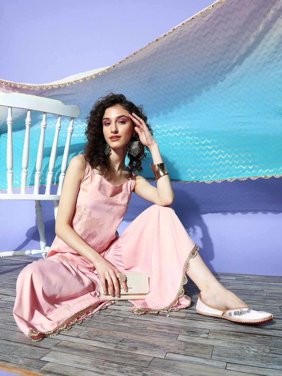 Ahalyaa Pink Floral Printed Regular Kurti With Sharara & With Dupatta | Swadesiicart
