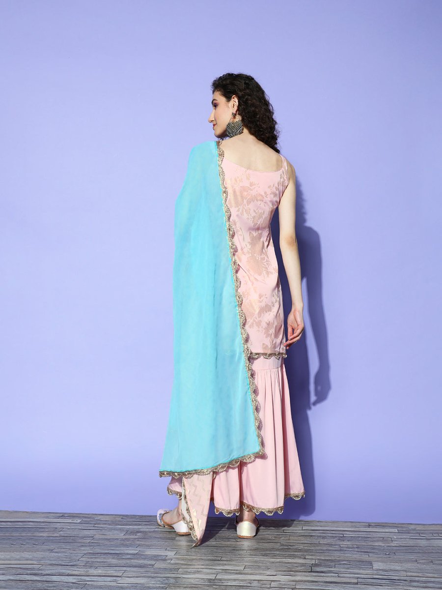 Ahalyaa Pink Floral Printed Regular Kurti With Sharara & With Dupatta | Swadesiicart