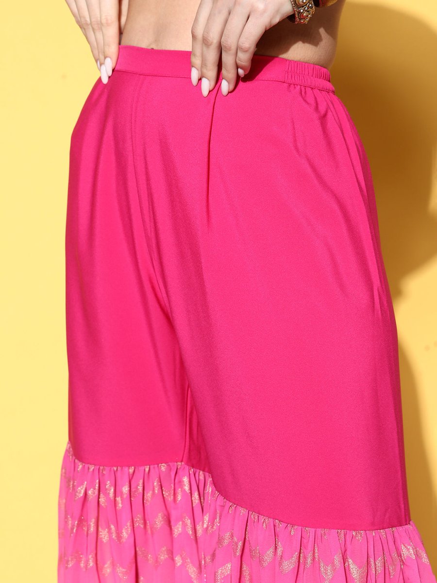 Ahalyaa Women Pink Ombre Printed Gotta Patti Kurti with Sharara & With Dupatta | Swadesiicart