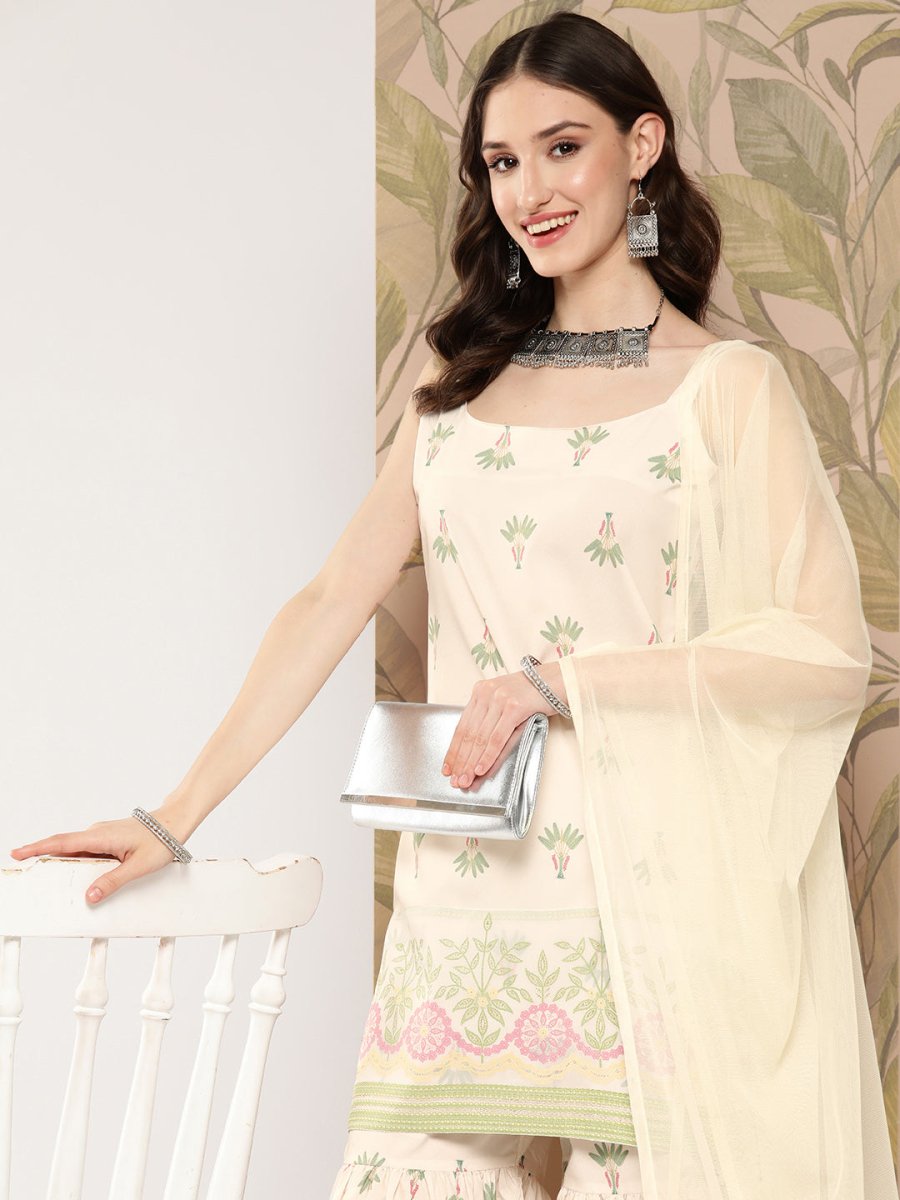 Ahalyaa Women Floral Printed Regular Kurti with Sharara & With Dupatta | Swadesiicart