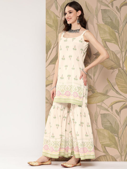 Ahalyaa Women Floral Printed Regular Kurti with Sharara & With Dupatta | Swadesiicart