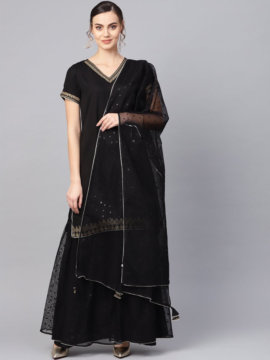 Ahalyaa Solid Black Kurta with Sharara Set | Swadesiicart