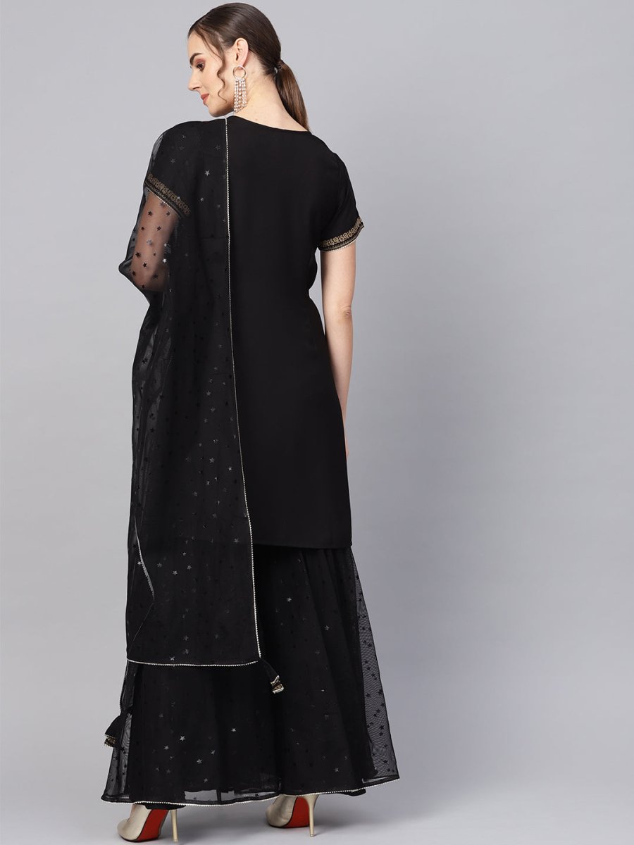 Ahalyaa Solid Black Kurta with Sharara Set | Swadesiicart