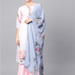 Ahalyaa Pastel Pink Floral Print Kurta With Sharara & Dupatta