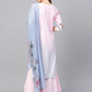 Ahalyaa Pastel Pink Floral Print Kurta With Sharara & Dupatta