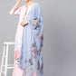 Ahalyaa Pastel Pink Floral Print Kurta With Sharara & Dupatta