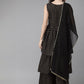 Ahalyaa Women Black & Golden Printed Tiered Kurta With Sharara & Dupatta | Swadesiicart