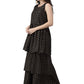 Ahalyaa Women Black & Golden Printed Tiered Kurta With Sharara & Dupatta | Swadesiicart