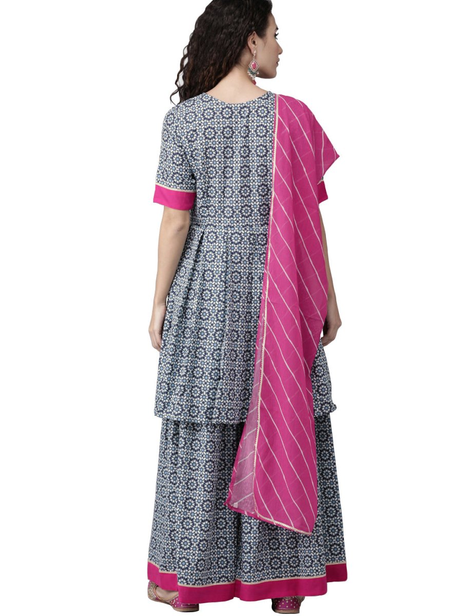 Ahalyaa Women Printed Beautiful Blue Kurta Set | Swadesiicart