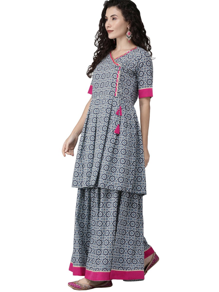 Ahalyaa Women Printed Beautiful Blue Kurta Set | Swadesiicart