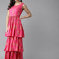 Ahalyaa Pink & Golden Foil Print Kurti with Sharara & Dupatta | Swadesiicart