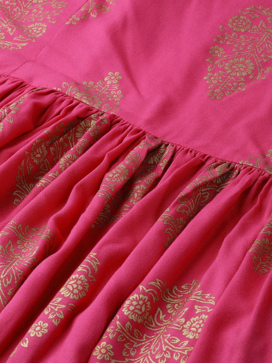 Ahalyaa Pink & Golden Foil Print Kurti with Sharara & Dupatta | Swadesiicart